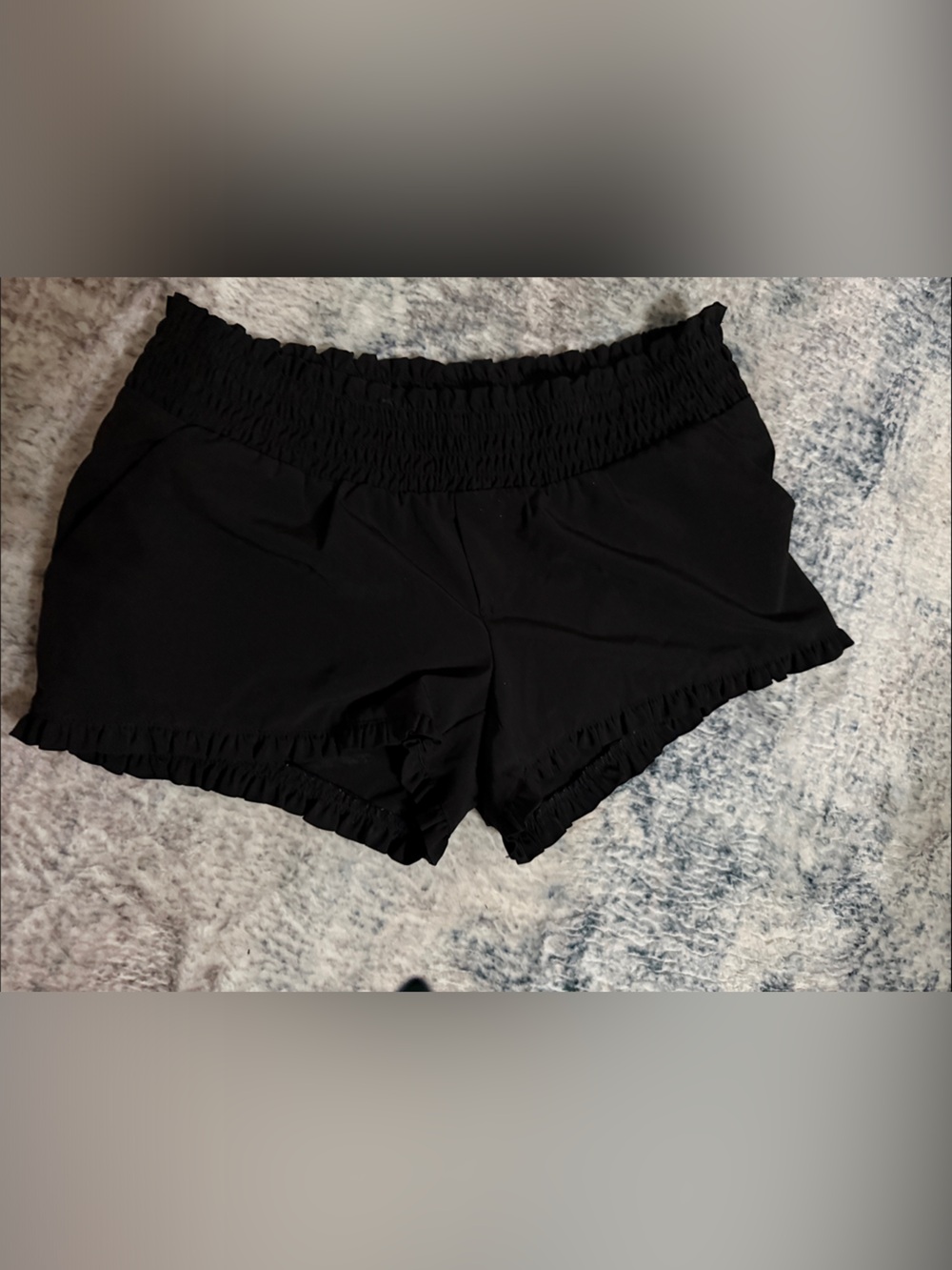 Guess Black Elastic Waist Ruffle Hem Women's Shorts